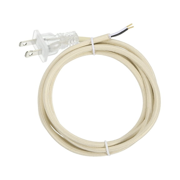 Uxcell 6Ft 18/2 Cloth Covered Lamp Cord with Plug, Vintage Electrical Lamp Cord with Stripped Ends for Extension Wiring DIY Repairing, Beige