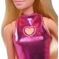 thumbnail image 4 of Barbie Fashionistas Doll #230 with Blond Hair, Wearing Metallic Pink Minidress with Heart Cut-Out, White Bracelet and Heels, 4 of 5