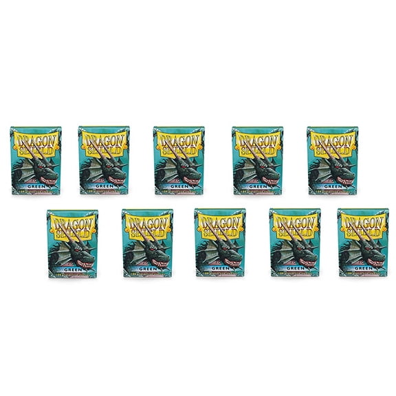 10 Packs Dragon Shield Classic Green Standard Size 100 ct Card Sleeves Display Case