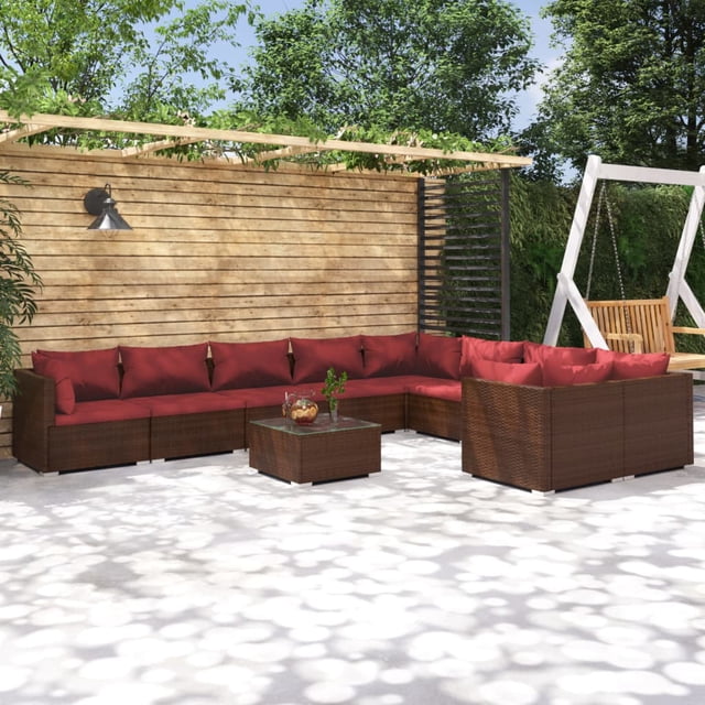 vidaXL Ensemble de Salon de Jardin 10 Pcs avec Coussins Rotin Poly Brun