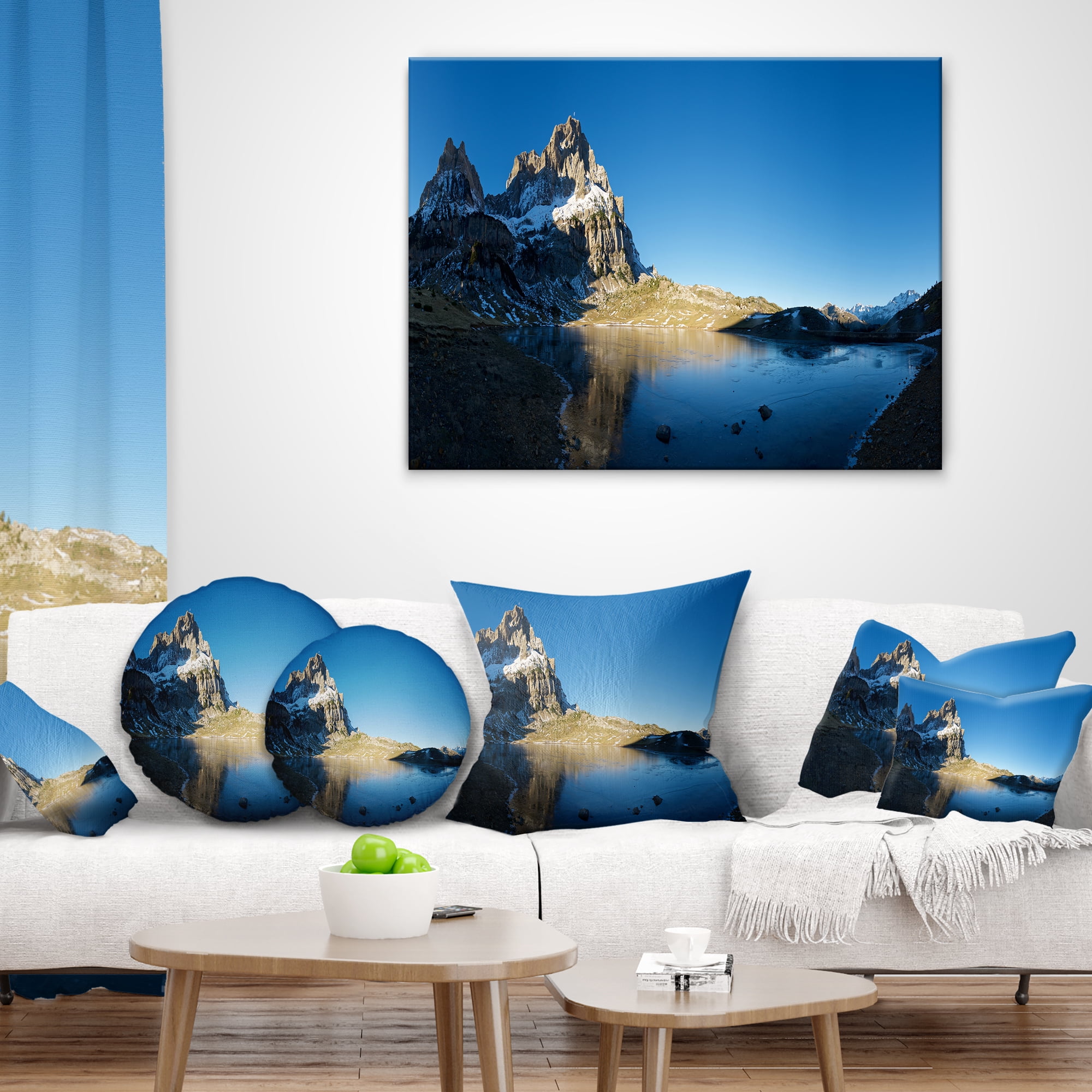Designart Payrenees Mountains Landscape - Modern Seascape Throw Pillow - 16x16