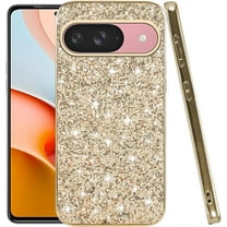 Compatible with Google Pixel 9 Case Glitter Shockproof, Google Pixel 9 Phone Case Bling Sparkly TPU and PC Silicone Shiny Girl Women Thin Protective Cover (Gold)