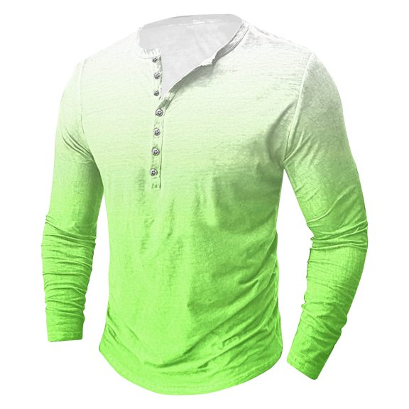 Aueoeo Men's Plus Size Sweatshirts Gradient Color Long Sleeve Tee Shirts Button Crew Neck Workout Outdoors T Shirts L