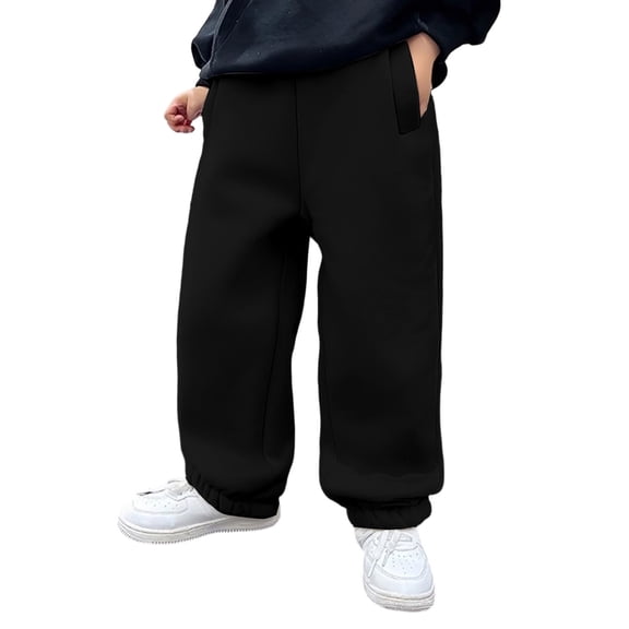 HXWCHs Slim Fit Boys Winter Thermal Jogger Sweatpants with Elastic Waistband for Casual Outdoor Sports and Play 6-12 Month Black