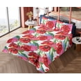 thumbnail image 4 of Ambesonne Floral Fitted & Flat Sheet with Shams 4 Pcs Set, Colorful Flower Garden Poppy, Full, Vermilion Green Pink, 4 of 5