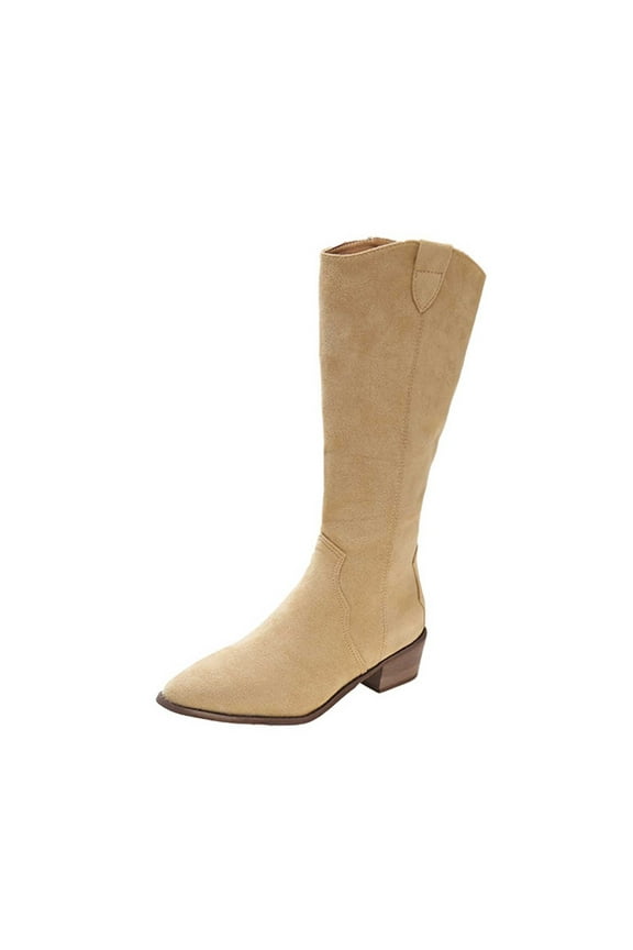 Women's Suede Knee High Boots Pointed Toe Block Heel Over The Knee Boots Fashion Comfortable Winter Boots Khaki 39
