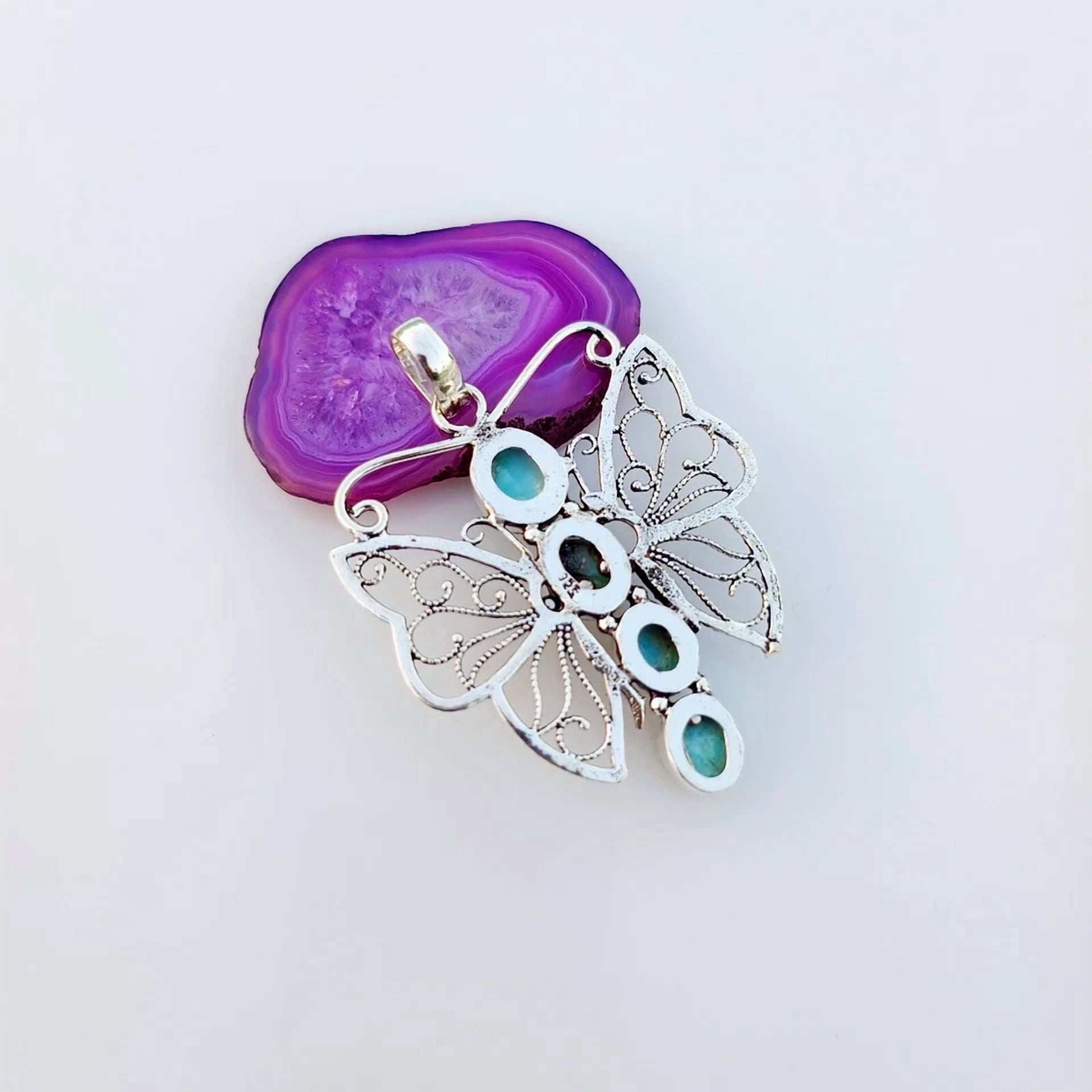 Larimar Butterfly Pendant 925 Sterling Silver Pendant Natural Gemstone Jewelry