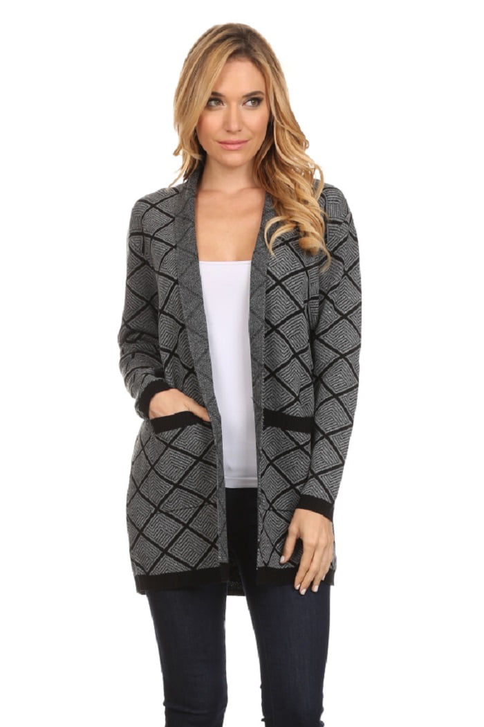 Women Shawl Collar Knitted Geometric Cardigan Sweater - Walmart.com