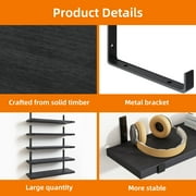 Fairy Floating Shelves, Rustic Wood Wall Storage Shelves Set of 5, 15.7in x 4.7in x 0.6in, Black