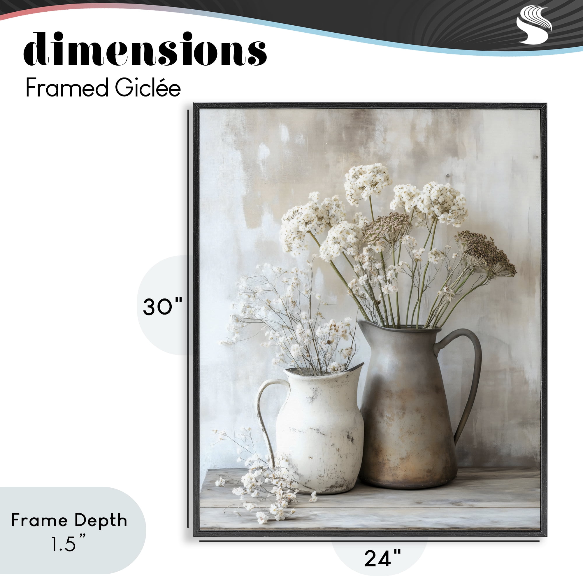 Stupell Industries Rustic Flower Arrangement in Pitchers Black Framed Giclee Art, design by Creative Studio