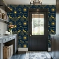 thumbnail image 3 of Floral Peel and Stick Wallpaper 17.7in x 9.8ft Golden Celestial Sun Moon Peacock Feathers Deep Blue Contact Paper Vinyl Waterproof Self Adhesive Wall Paper for Bedroom Shelf Cabinet Renter Friendly, 3 of 8