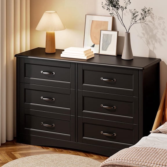 Dresser for Bedroom, Lofka 6 Drawer Double Dresser, Large Storage Capacity, Anti-Tip Safety, Modern Wood Chest of Drawers