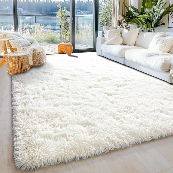 Cream White Area Rug 5x7 Ultra Soft Plush Shaggy Rug, Affordable Home Essential, Fuzzy Non Slip Decorative Carpet for Bedroom, Living Room, or Kids Room