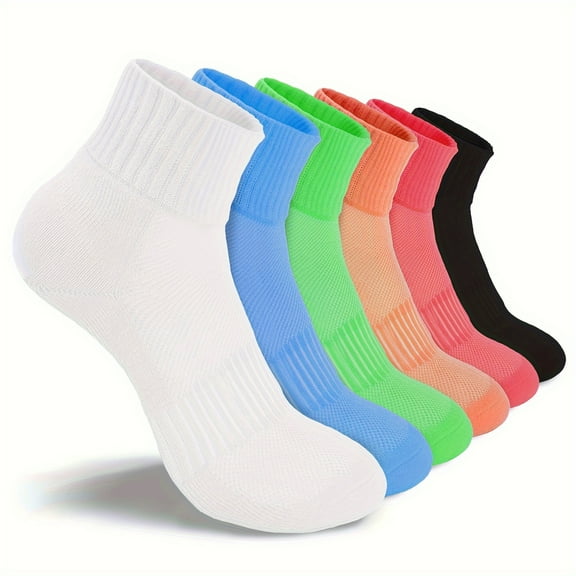 6 Pairs Womens High-Performance Ankle Socks - Athletic, Moisture-Wicking, Anti-Slip Heel - Ideal for Running, Sports - Comfortable, Versatile Fit