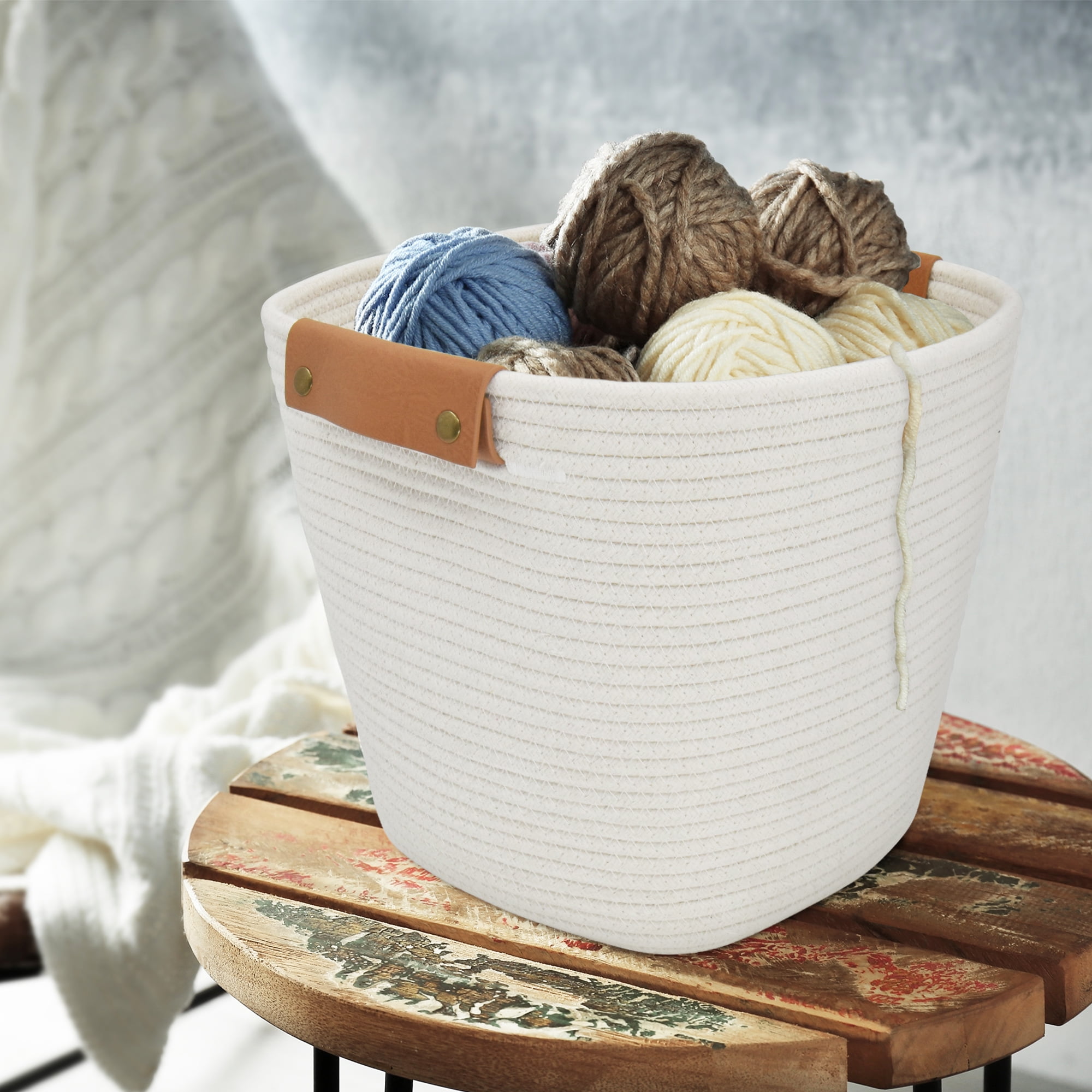 Better Homes & Gardens Medium White Cotton Rope Decorative Storage Basket