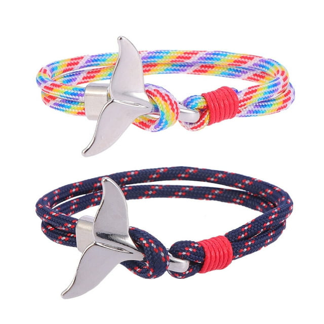 2 piezas pulseras de cola de ballena hombres mujeres encanto náutico supervivencia cuerda cadena paracord pulsera hombre abrigo metal gancho pulseras (cola de ballena 01 + 02)