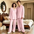 thumbnail image 2 of Couple Matching Pajamas Button Down Solid Sleepwear Women and Mens Pajamas Long Sleeve Soft Loungewear 2 Pcs Pj Set Pink XXXL, 2 of 7