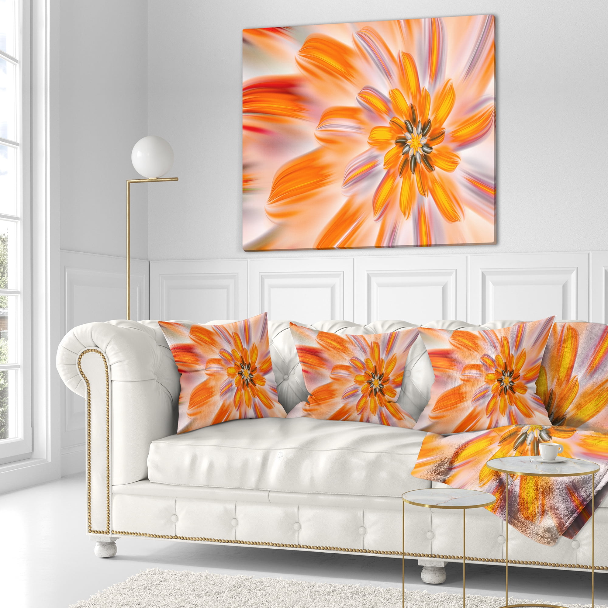 Designart Dance of Fractal Yellow Petals - Abstract Throw Pillow - 18x18