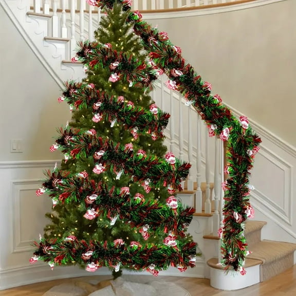 Christmas Tree Garland 6.56FT 5 Pcs Christmas Santa Claus Color Strip Decoration Mood Background Arrangement Christmas Tree Ribbon for Staircase