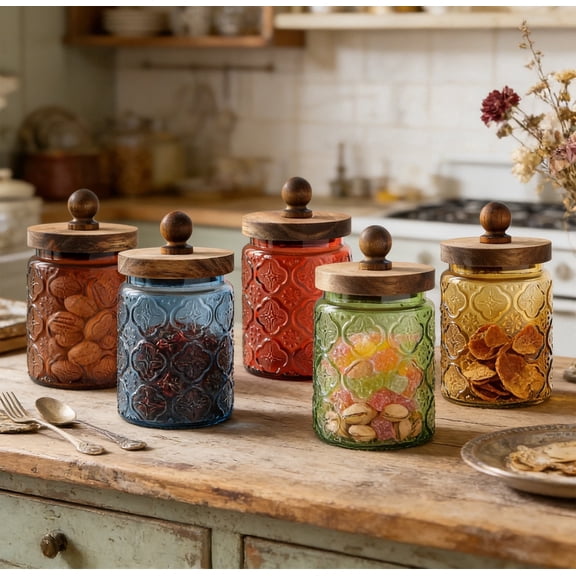 Colored Glass Storage Jar 700ml High Borosilicate Food Storage Container – Airtight Seal Kitchen Canister for Snacks, Tea, Grains, Countertop Organization
