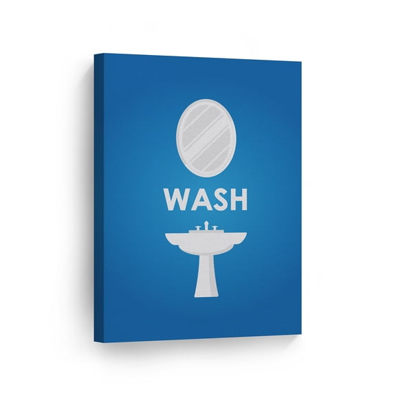Smile Art Design WASH Typography Blue Bathroom Decor CANVAS PRINT Kids Funny Bathroom Sign Bathroom Wall Decor Wall Art Home Decoration Made in USA- 40x30