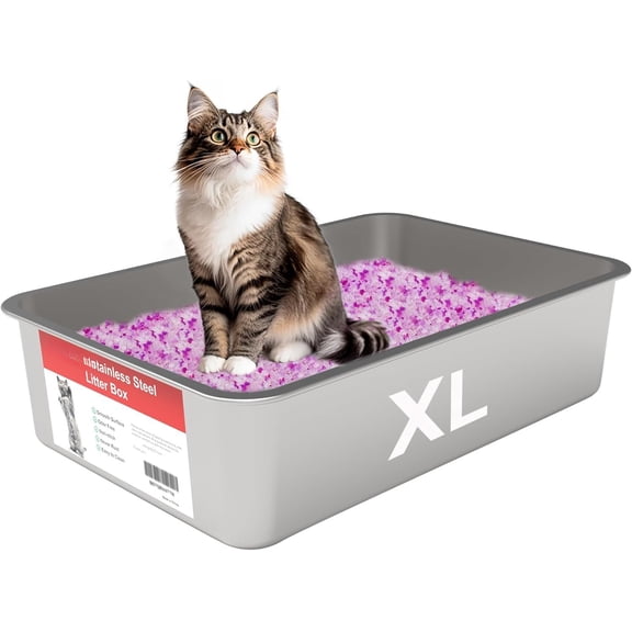 Litter Box, Stainless  Durable Litter Pan for Large or Multiple Cats, Kitty Litter Box with Smooth Surface and Easy to Clean, XL(23.6"x15.7"x5.9")