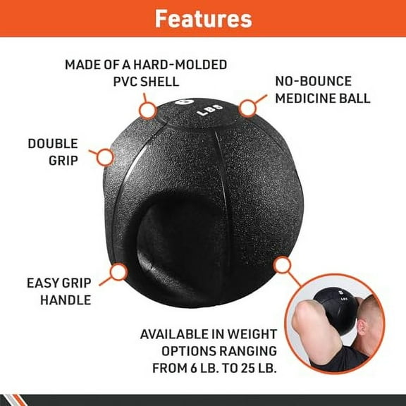 Body Sport Double Grip Medicine Ball, 10 lb. - Strength Training Weighted Exercise Tool - Softer Kettlebell Alternative for Home Fitness & Gyms