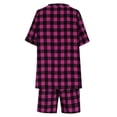 thumbnail image 3 of Miluxas Womens Plaid Lounge Sets 2 Piece V Neck Short Sleeve Button Up Shirt and Drawstring Shorts House Sets Beach Vacation Outfits Hot Pink, 3 of 8