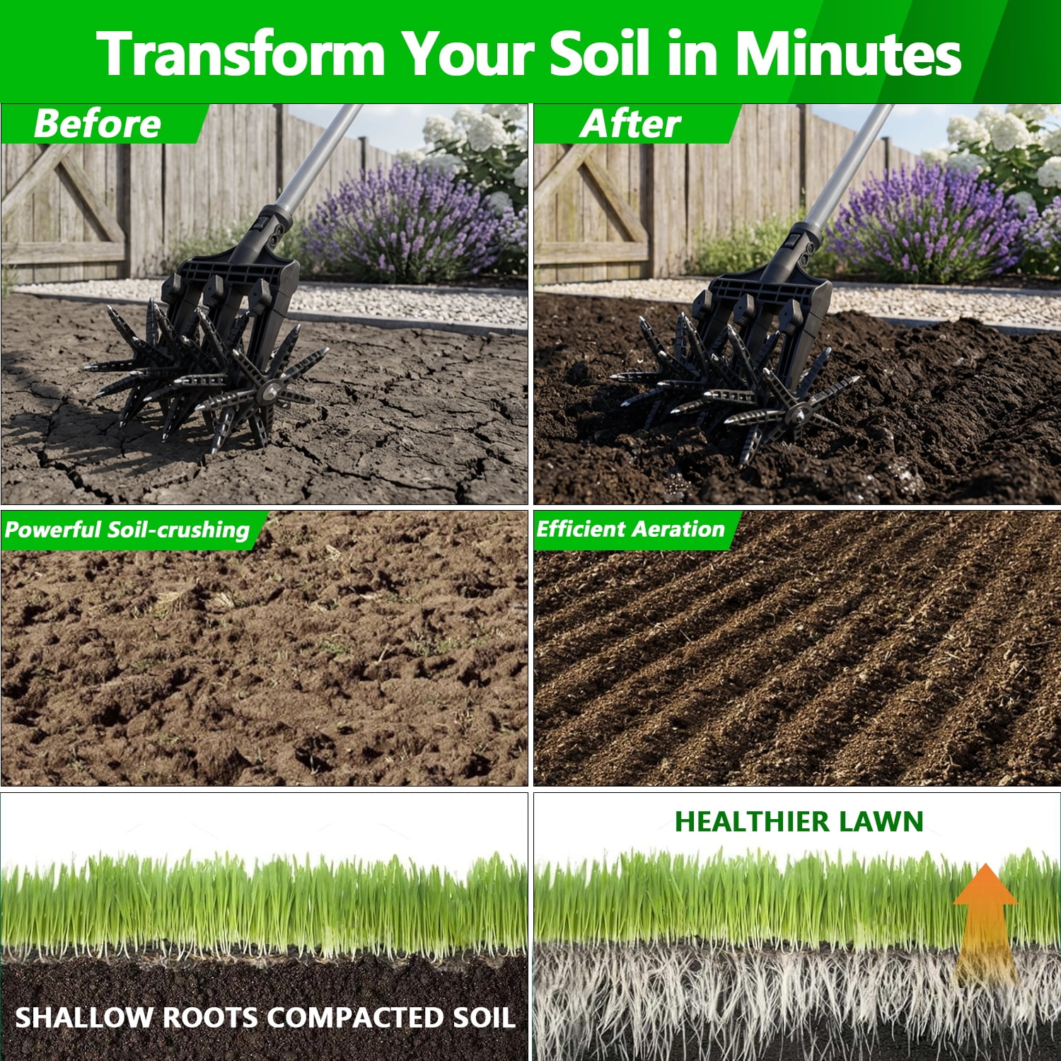 Kidsjoy 69in Manual Hand Tiller,2-in-1 Lawn Aerator Cultivator Tool with Adjustable Handle,42 Tines Stainless Steel Garden Tool for Soil Loosening Weeding Seeding Soil Mixing