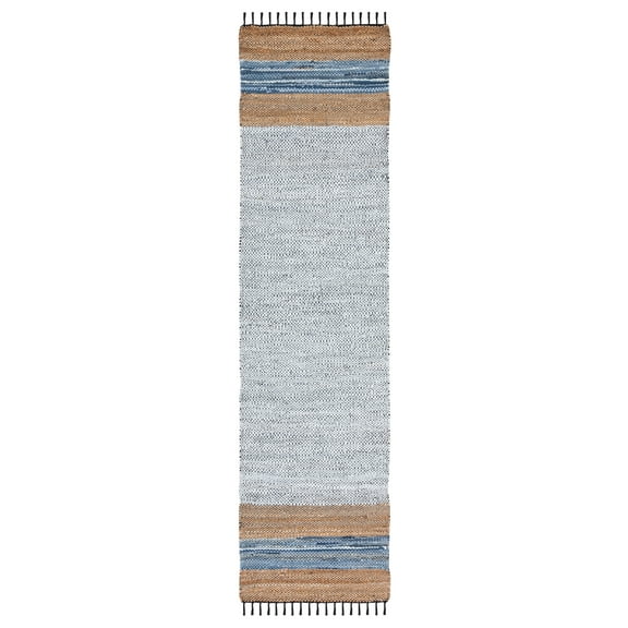SAFAVIEH Vintage Leather Milica Striped Runner Rug, Grey/Natural, 2'3" x 5'