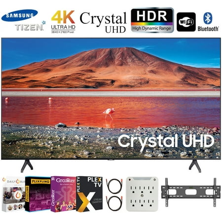 Samsung UN65TU7000 65" 4K Ultra HD Smart LED TV (2020 Model) Bundle with Premiere Movies Streaming 2020 + 30-70 Inch TV Wall Mount + 6-Outlet Surge Adapter + 2x 6FT 4K HDMI 2.0 Cable