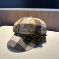 thumbnail image 1 of Retro Checkered Beret With Floral Embellishments; Artistic Style Baseball Cap With Three-dimensional Floral Decoration., 1 of 15