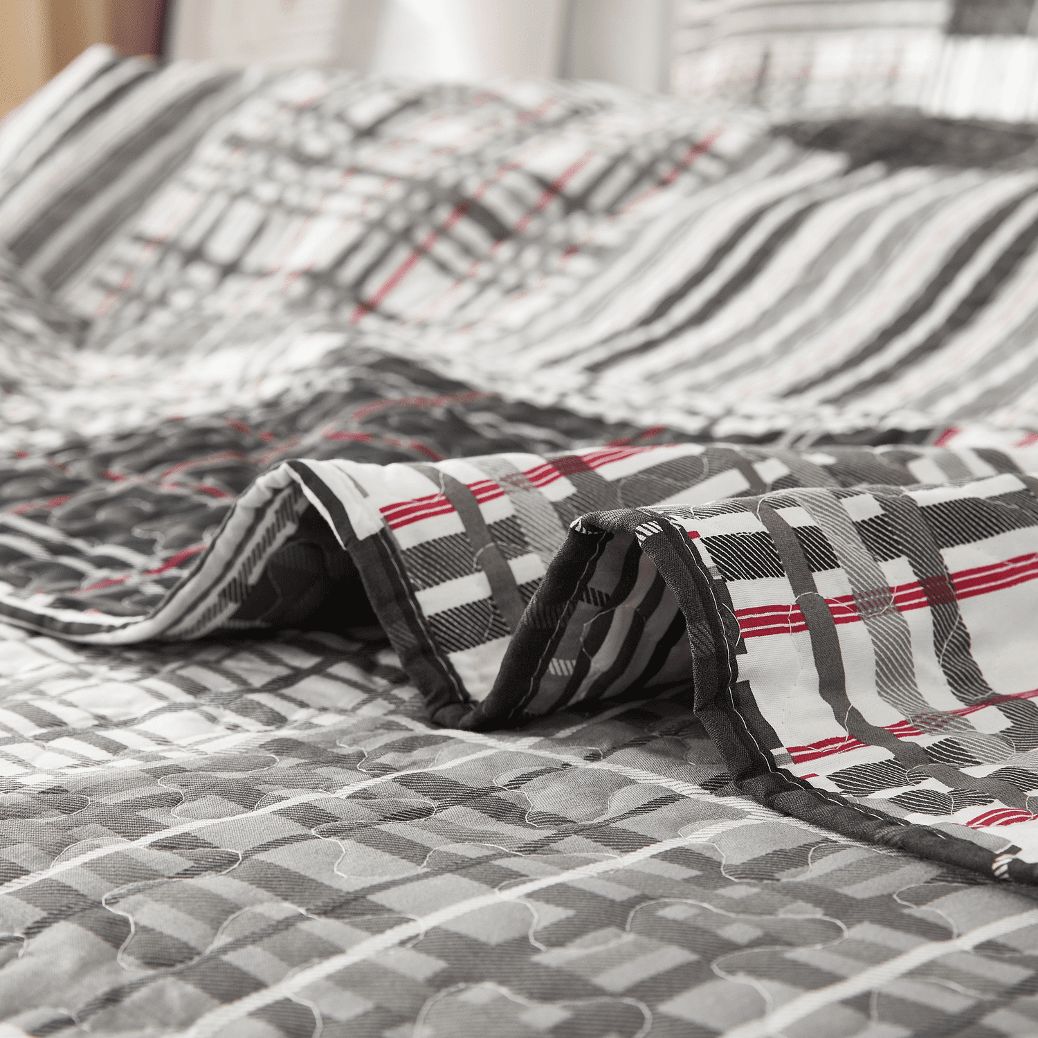Green Essen 3 Pieces Solid Color Quilt Set Queen Size,Soft Microfiber Bedding Sets Lightweight Bedspread Reversible Coverlet Bed Cover(grid)