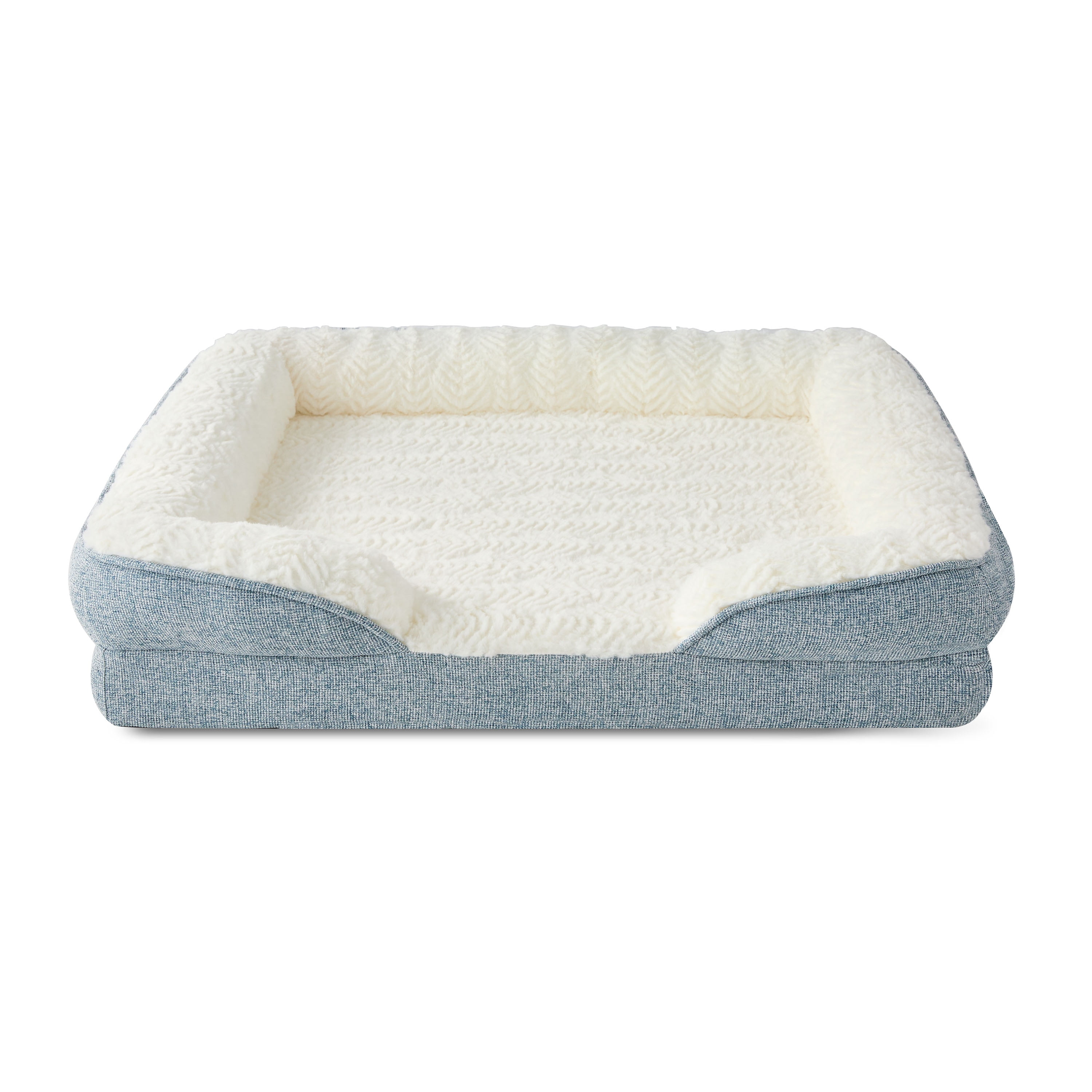 Vibrant Life Small Orthopedic Bolster Dog Bed, Blue, 23" x 28"