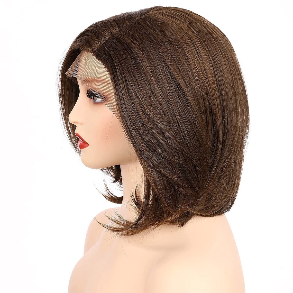 Onedor 9.5 Inch Side Part Lace Front Relaxed Straight Bob Wig (Medium Brown Evenly Blended with Warm Medium Brown)