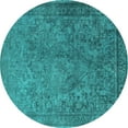 thumbnail image 1 of Ahgly Company Machine Washable Indoor Round Oriental Turquoise Blue Industrial Area Rugs, 6' Round, 1 of 4
