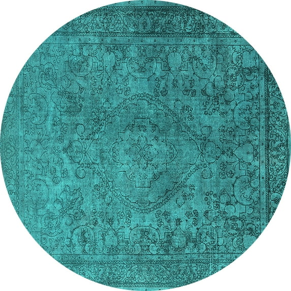 Ahgly Company Machine Washable Indoor Round Oriental Turquoise Blue Industrial Area Rugs, 6' Round