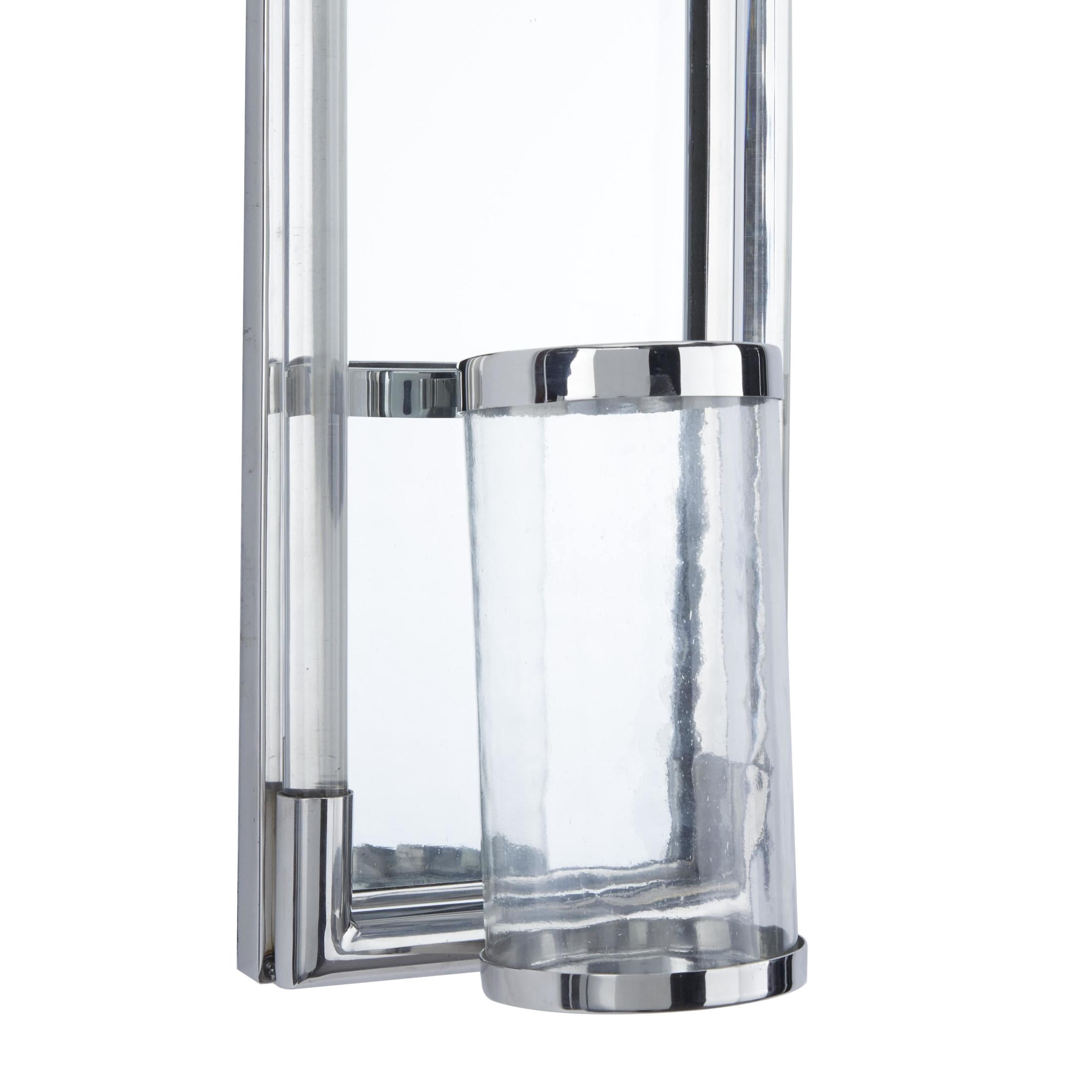 DecMode Silver Stainless Steel Metal Geometric Pillar Wall Sconce with Mirror Backing