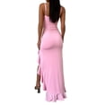 thumbnail image 4 of Gupgi Women Ruffle Cami Long Dress Summer Solid Color Spaghetti Strap Low Cut  Split Bodycon Dress, 4 of 6