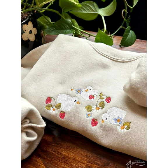 Strawberry Duck Embroidered Crewneck
