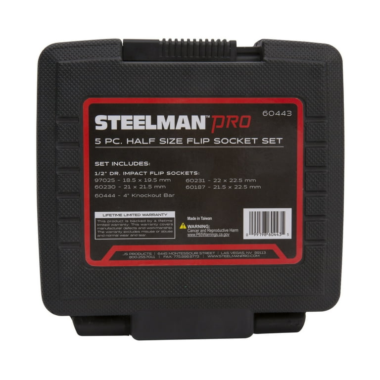 Steelman 5-Pc 1/2in Drive 6-Pt Flip Socket Set, 18.5-22.5mm