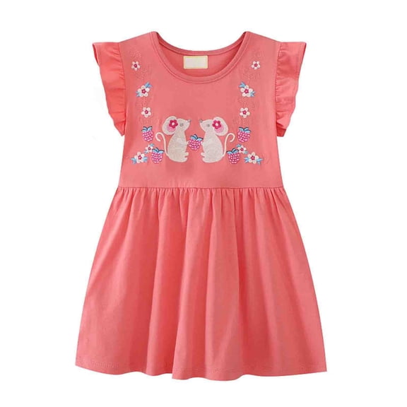 Gaexia Girls Dresses ,Toddler Girl Short Sleeve Easter Dress Coton Casual Jerey Shirt Playwear Applique Dress (Pink,1-2 Years)