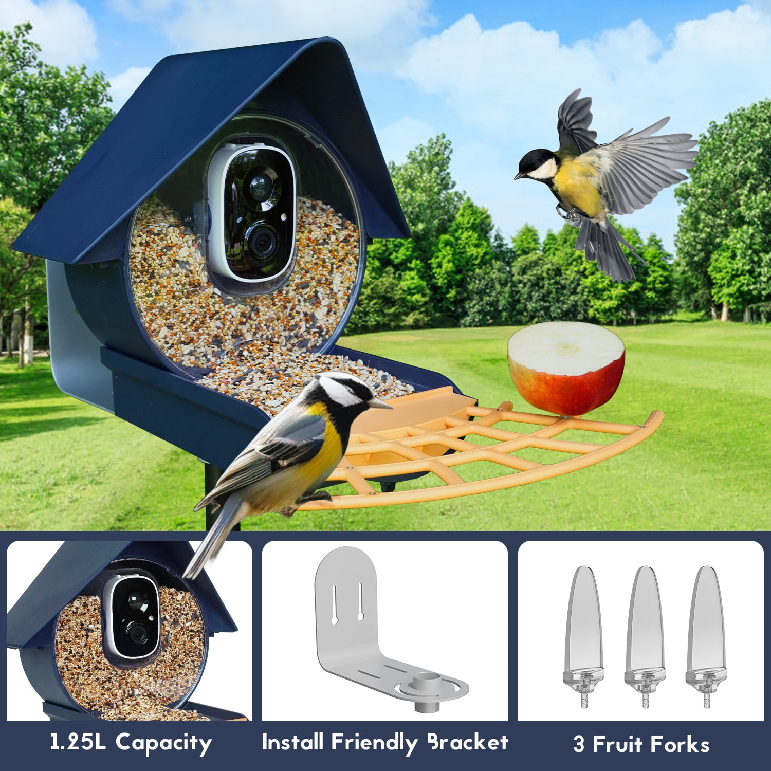 Birdkiss AI Bird Feeder Camera with Capture 1080P HD Images/videos, App Real Time Notification, Smart Bird Feeder for Bird Watching