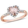 Miabella Women's 5/8 Carat T.G.W. Heart-Shape Morganite and 1/10 Carat T.W. Diamond 10kt Rose Gold Halo Heart Ring
