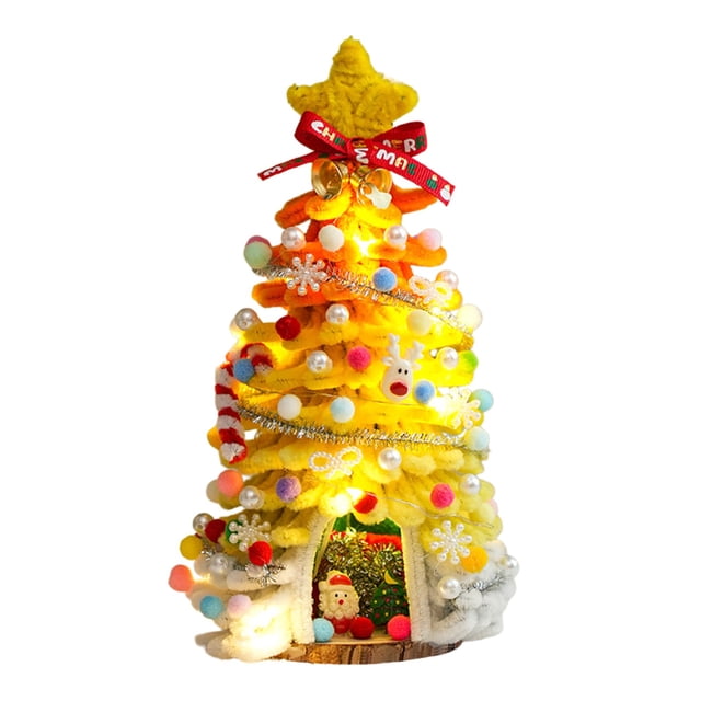 Yellow Diy Christmas Tree Handmade Mini Desktop Tree With 20 Led Lights Yellow Color Twist Craft Kit For Holiday Decor