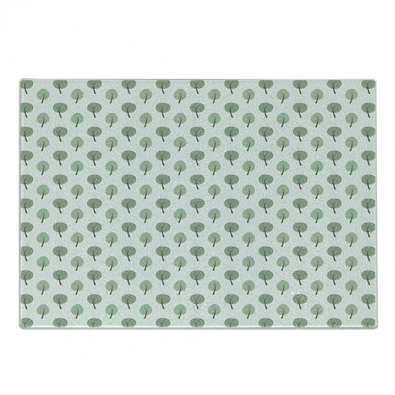 Geometric Forest Cutting Board, Spotted and Striped Woodland Pattern with Sublime Nature Theme, Decorative Tempered Glass Cutting and Serving Board, Small Size, Pale Green and Brown, by Ambesonne