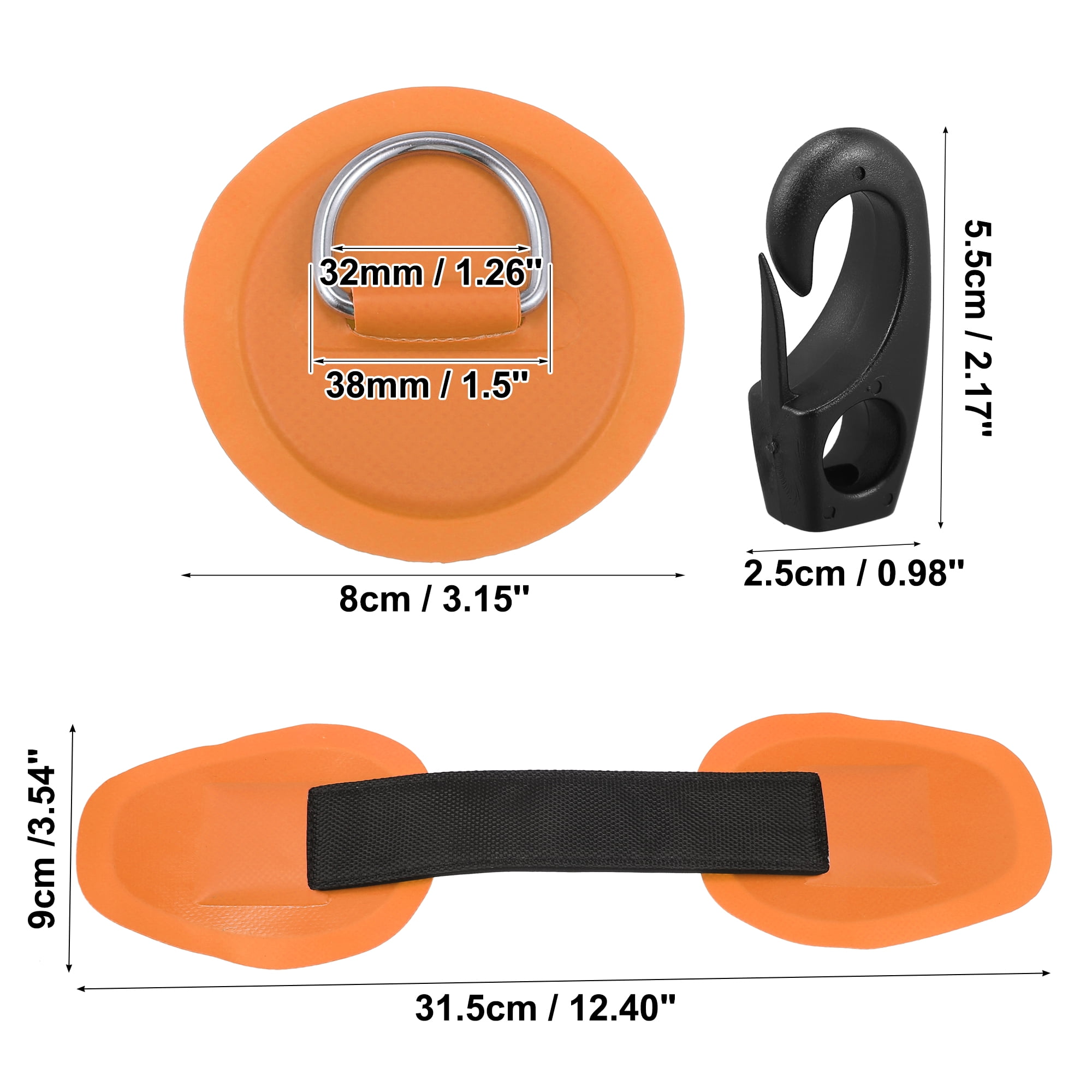 6pcs 8cm Orange D Ring Patch Stainless Steel Round Shape D Ring Pad Set for Inflatable Boat Kayak with Hooks Handle