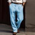 thumbnail image 2 of Men's Linen Double Pleated Straight Pants Solid Color Breathable Casual Holiday, 2 of 9