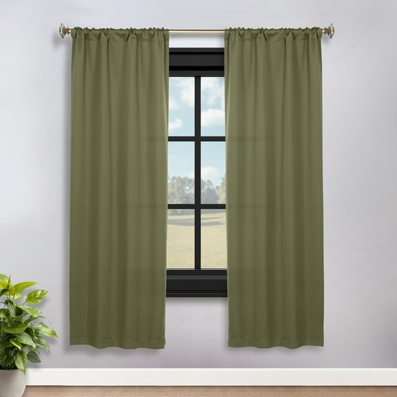 Superior Blackout Solid Light Filtering Rod pocket Curtain Panel Set, 36"X 72", Olive Green