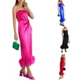 thumbnail image 4 of TRKIYQC, vestido largo de Color liso para mujer, sin tirantes, con ribete de felpa, dobladillo, abertura en la espalda, vestido de fiesta de noche, vestido sin espalda envuelto en el pecho TRKIYQC perder, 4 of 6